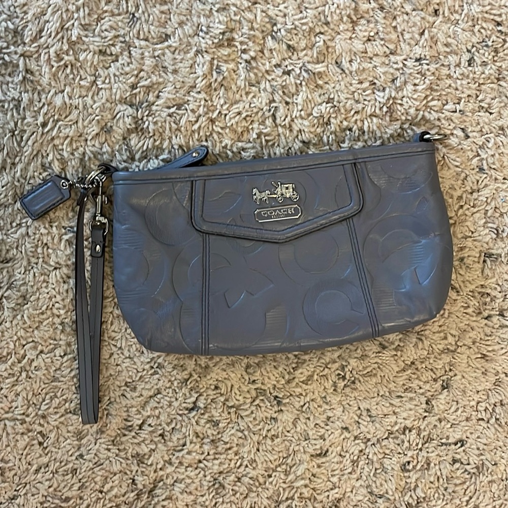 Silver/Slate Blue Large Coach Leather Wristlet